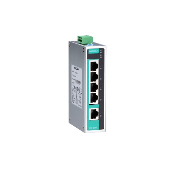 Moxa Unmanaged Ethernet Switch W/ 5 10/100Baset(X)Ports, -10 To 60 DegreeC EDS-205A - main
